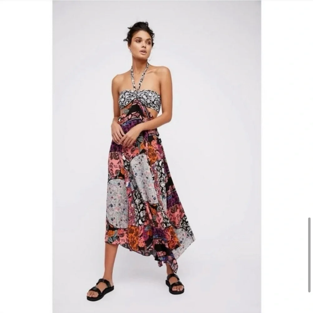 Free People Patchwork Maxi Dress in Black, Pink, Orange and Purple - Picture 5 of 16